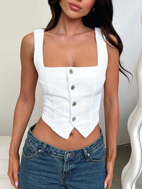 'Winslet' Sleeveless Denim Crop Top - Celes Fashion